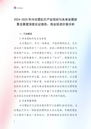 2024-2025年冷光霓虹灯产业现状与未来发展前景及展望深度论证报告：商业投资价值分析