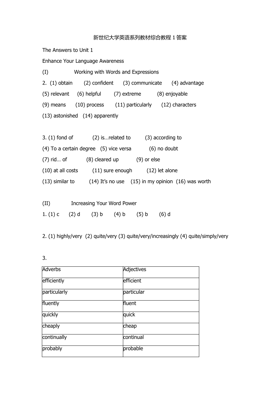 新世纪大学英语系列教材综合教程1答案_第1页