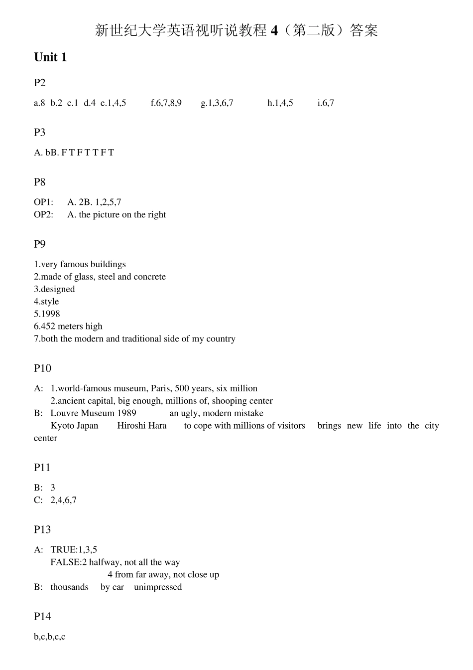 新世纪大学英语视听说教程4(第二版)听力部分答案_第1页