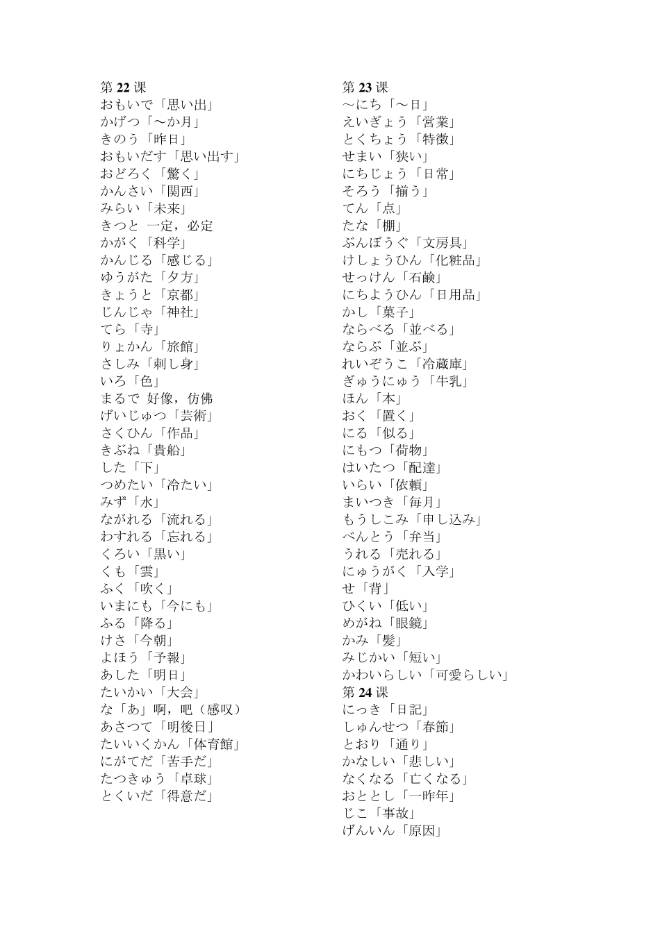 新世纪日本语教程初级2230课后单词词组中日_第1页