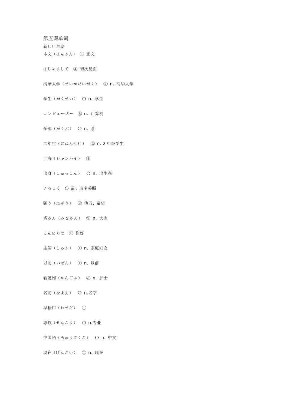 新世纪日本语教程单词_第1页