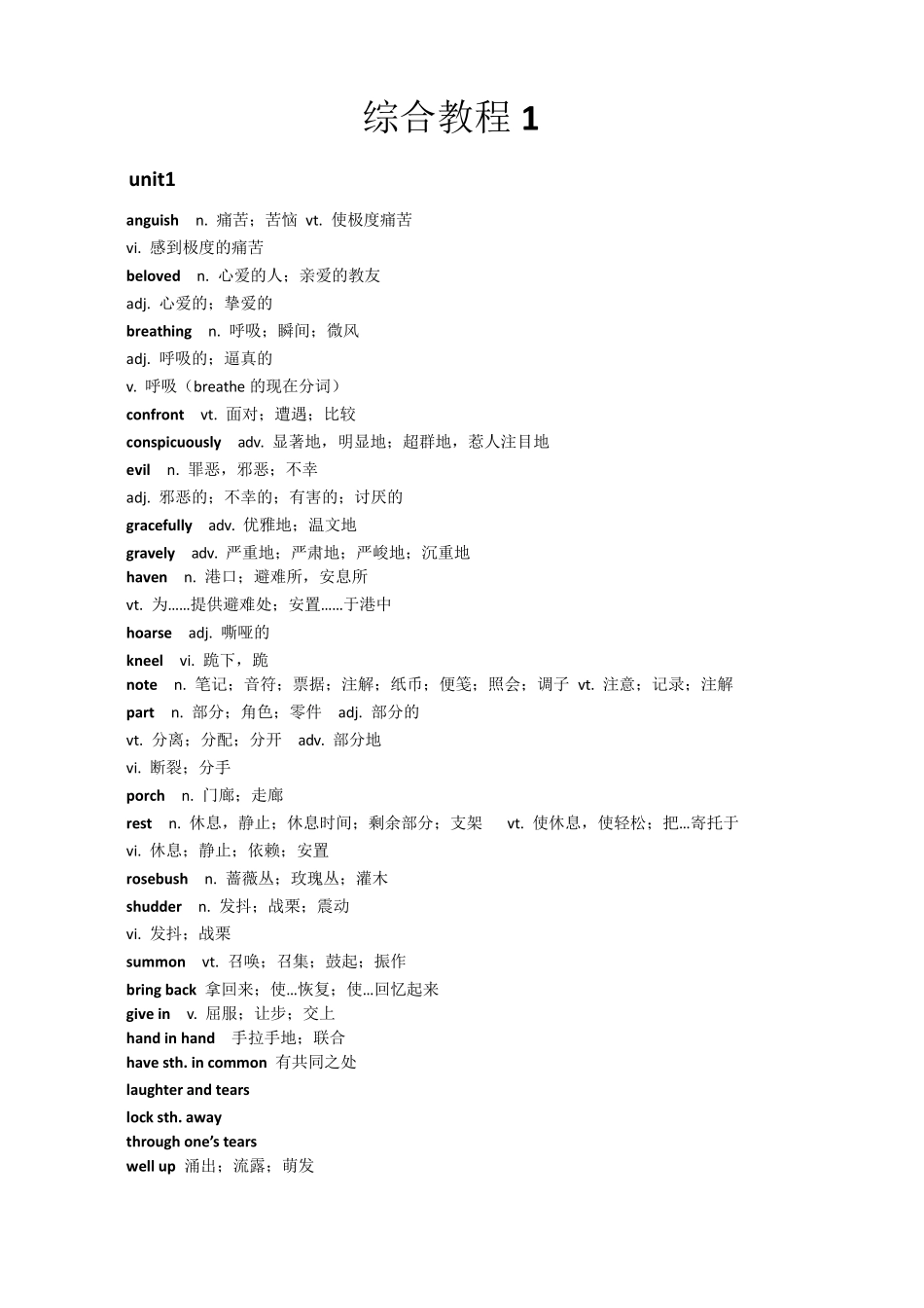 新世纪英语专业综合教程(第二版)第1册单词_第1页