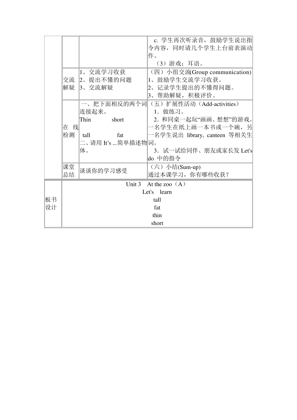 新人教版(PEP)三年级英语下册Unit_3_At_the_zoo第三单元教案_第2页