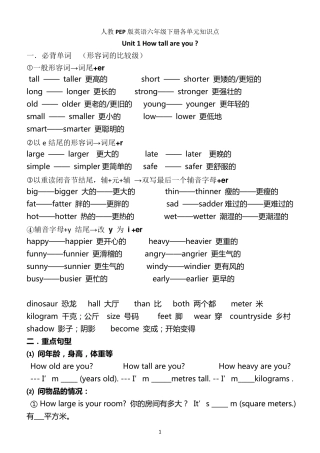 新人教版(PEP)小学英语六年级下册各单元知识点总结