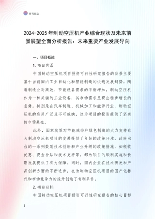 2024-2025年制动空压机产业综合现状及未来前景展望全面分析报告：未来重要产业发展导向