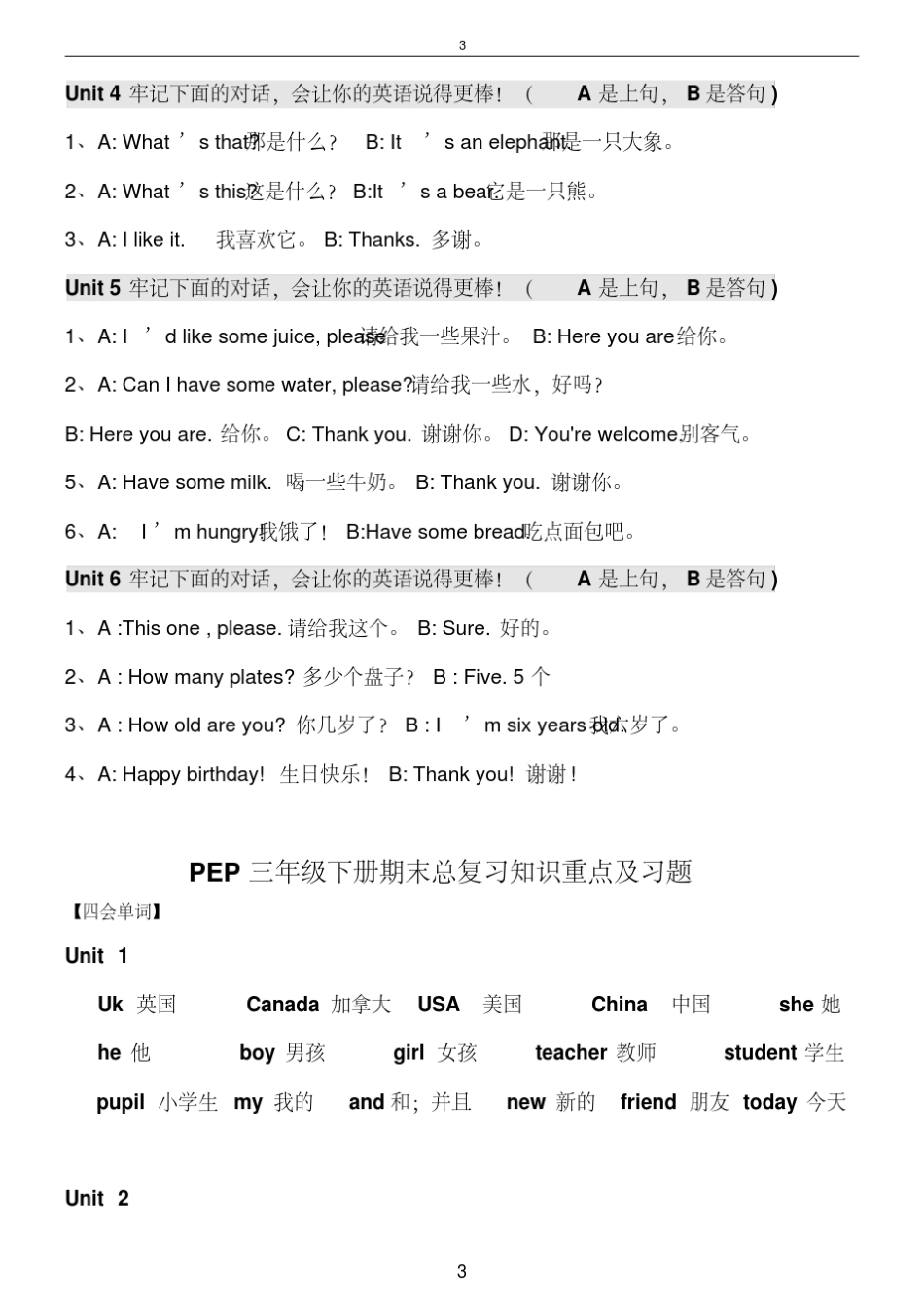 新人教版PEP小学英语三至六年级知识点汇总_第3页