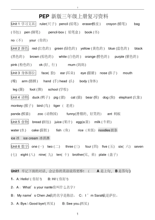 新人教版PEP小学英语三至六年级知识点汇总