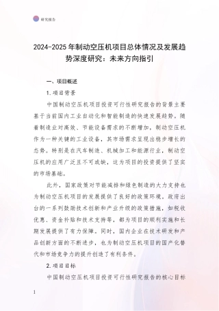 2024-2025年制动空压机项目总体情况及发展趋势深度研究：未来方向指引