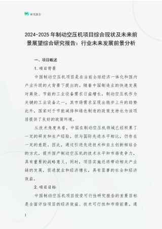 2024-2025年制动空压机项目综合现状及未来前景展望综合研究报告：行业未来发展前景分析
