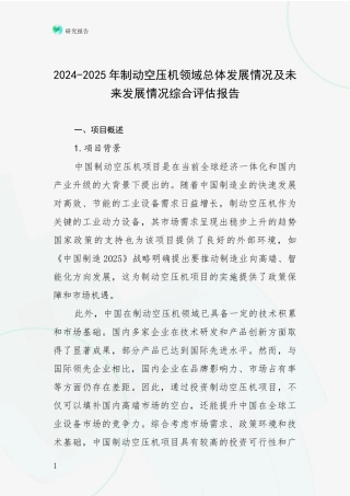 2024-2025年制动空压机领域总体发展情况及未来发展情况综合评估报告