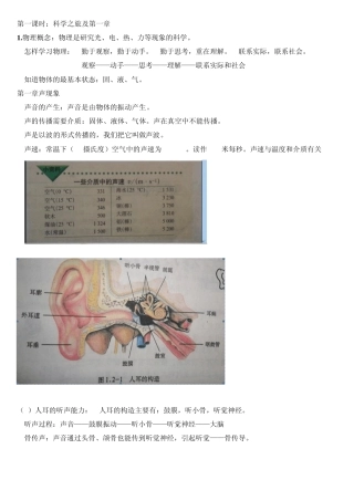 新人教版八年级上册物理教学知识点总结含习题