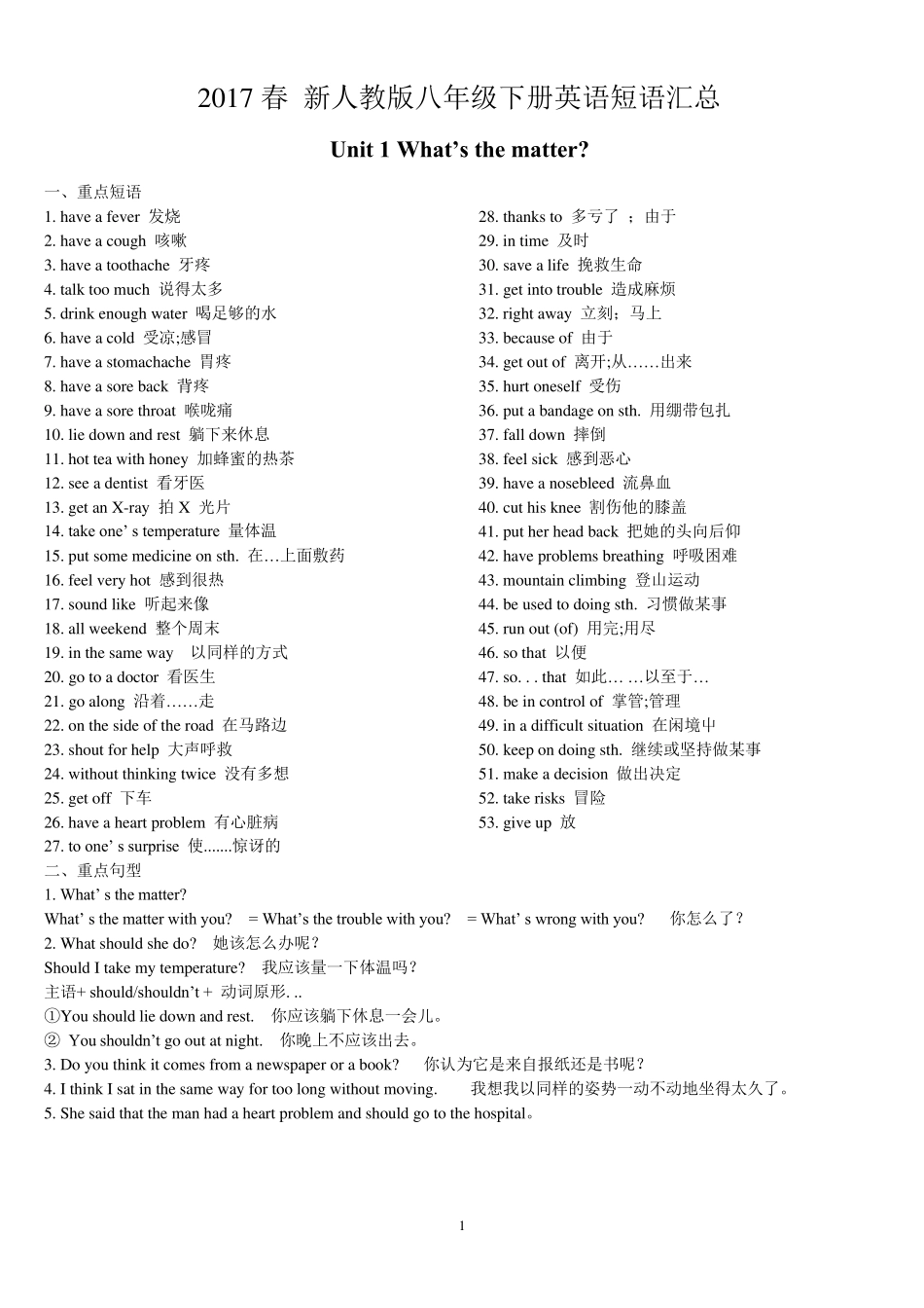 新人教版八年级下册英语短语汇总_第1页