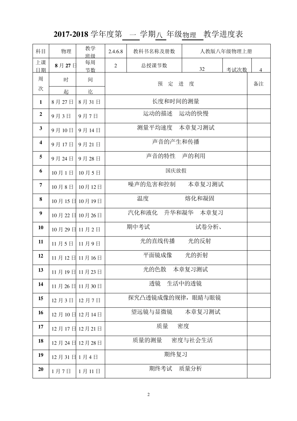新人教版八年级物理上册全册教案_第2页