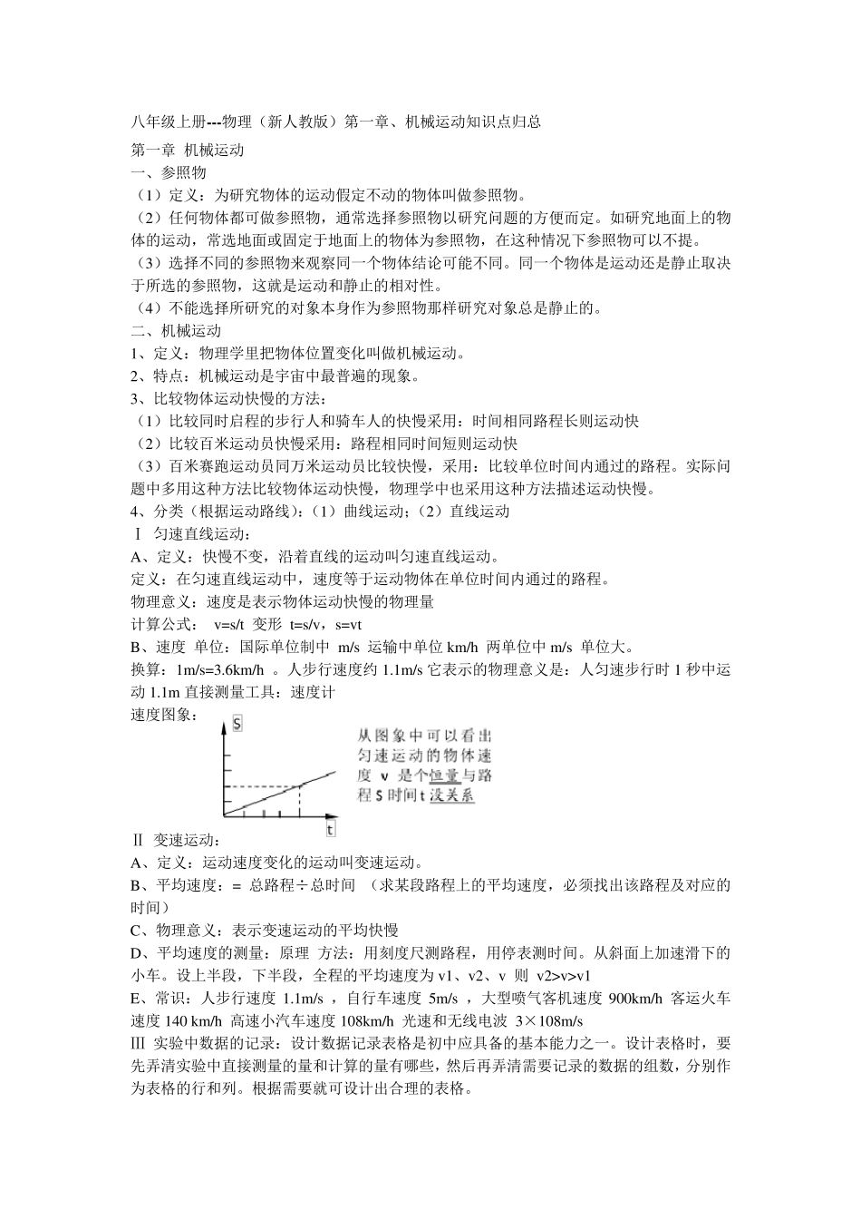 新人教版八年级物理上册第一章练习题以及知识点归纳_第1页