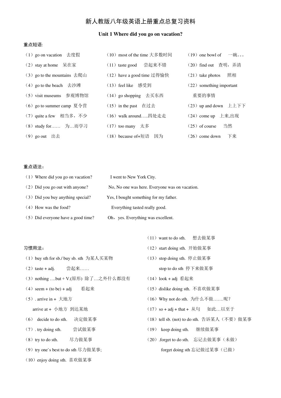 新人教版八年级英语上册同步复习资料整理_第1页