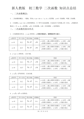 新人教版初三数学二次函数公式及知识点总结