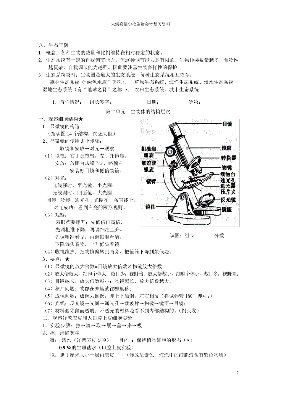 新人教版初中生物会考知识点复习资料_第2页