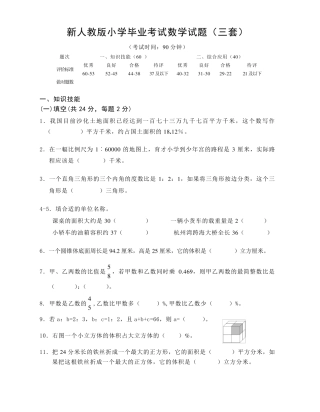 新人教版小学毕业考试数学试题(三套)