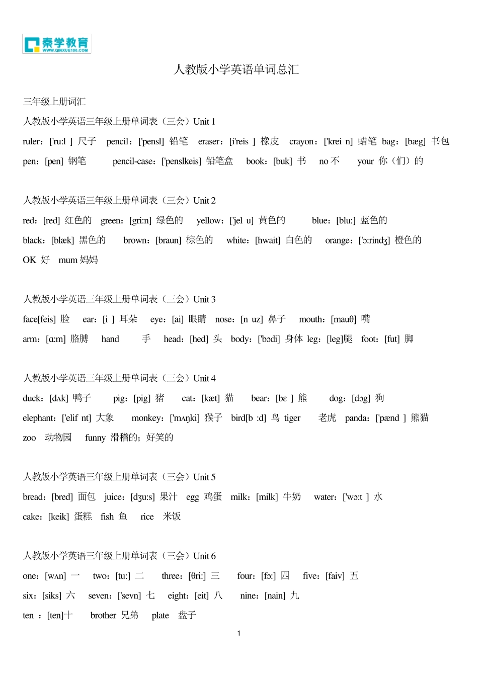 新人教版小学英语三到六年级单词汇总_第1页