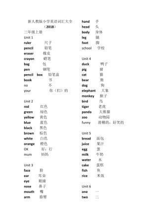 新人教版小学英语词汇大全(2018)