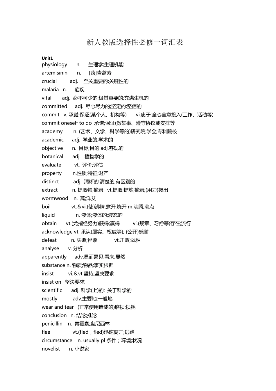 新人教版高中英语选择性必修一词汇表(精校版)_第1页