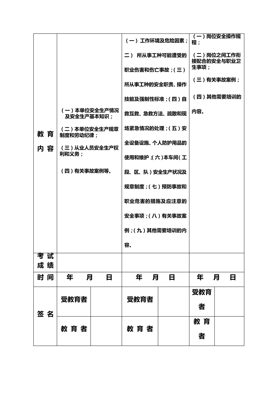 新从业人员三级安全教育培训卡_第3页
