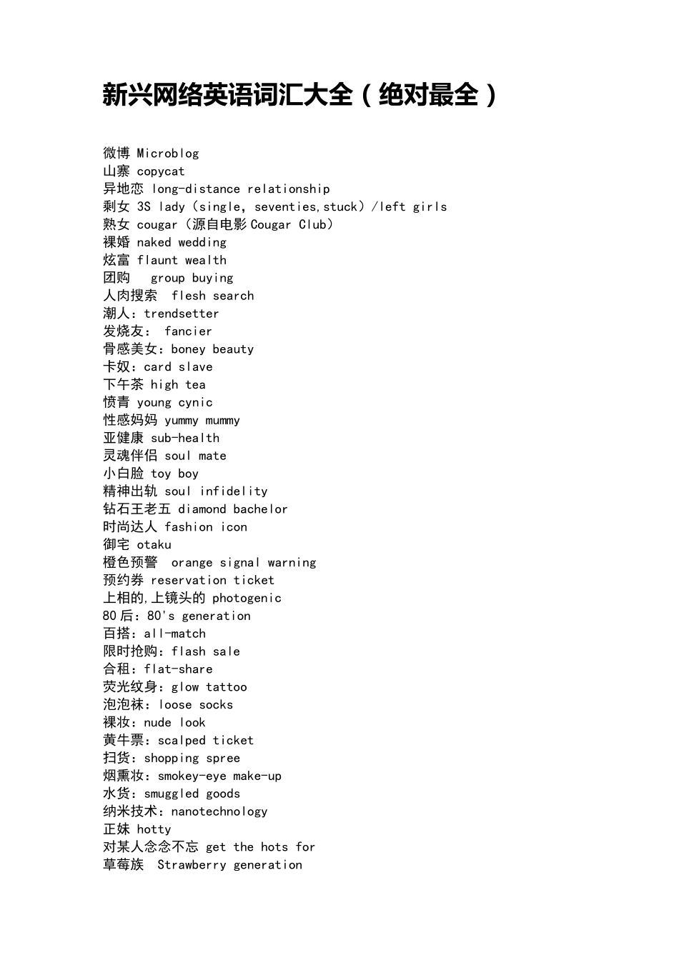 新兴网络英语词汇大全(绝对最全)_第1页