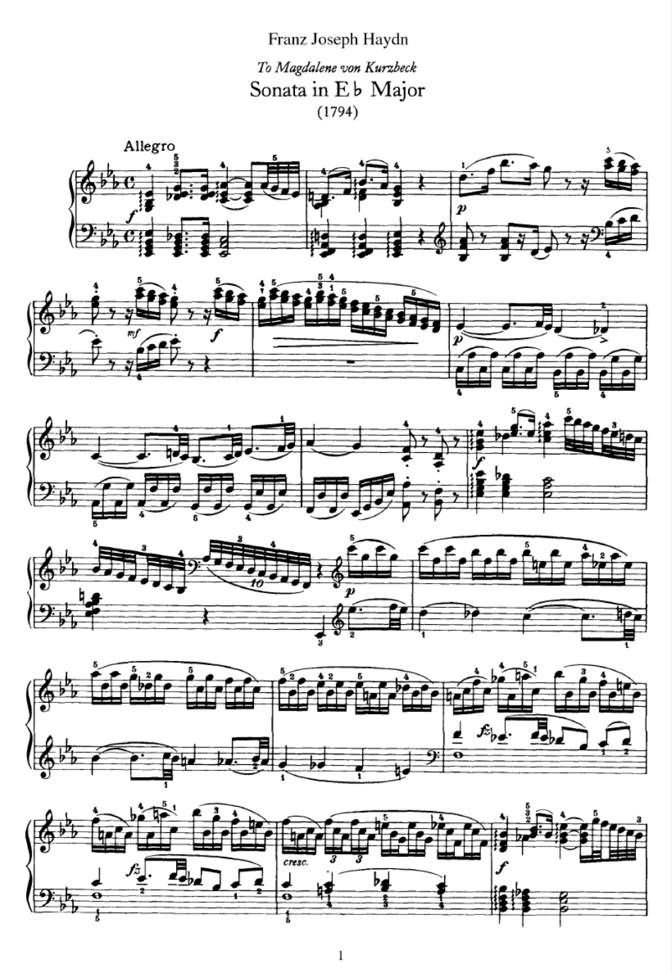 海顿第52号钢琴奏鸣曲PianoSonataNo52inEbHaydn钢琴谱_第1页