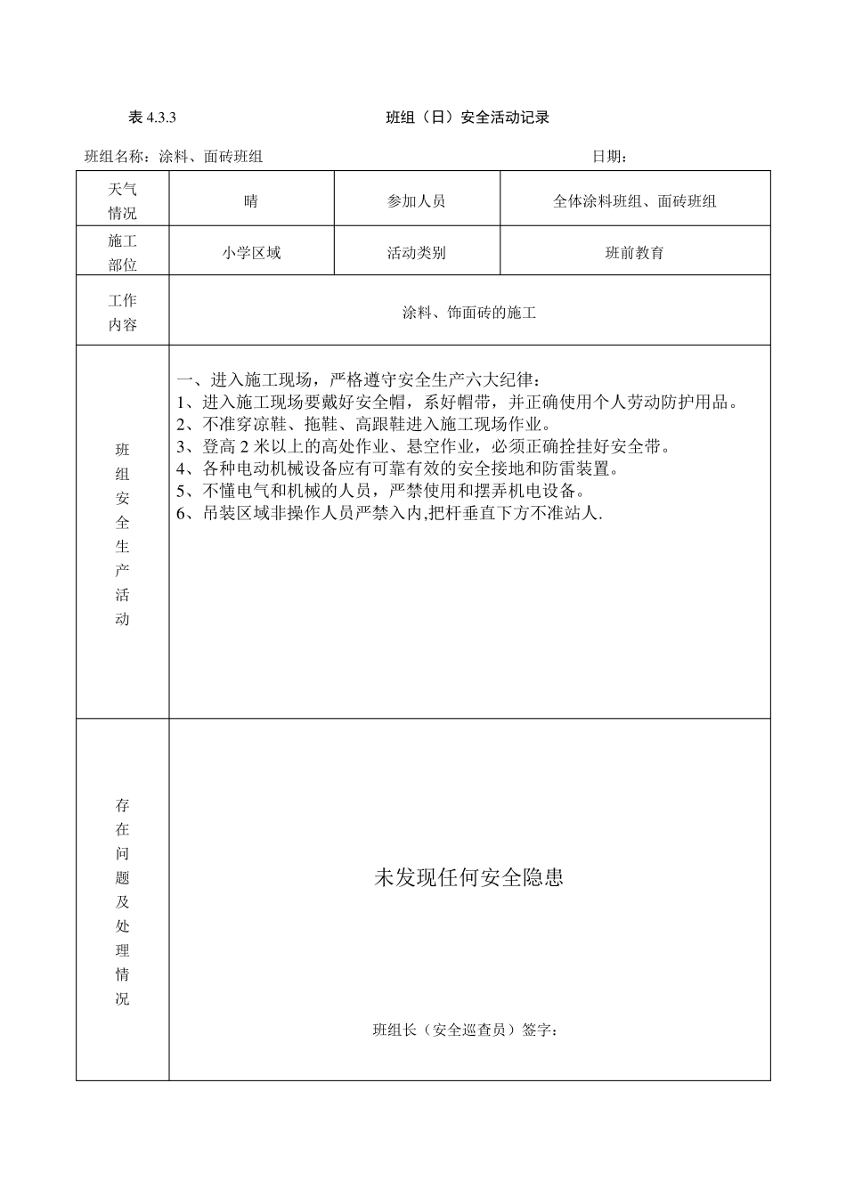 涂料班组日安全活动记录_第1页