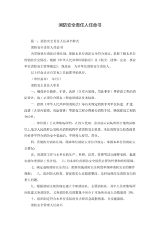 消防安全责任人任命书