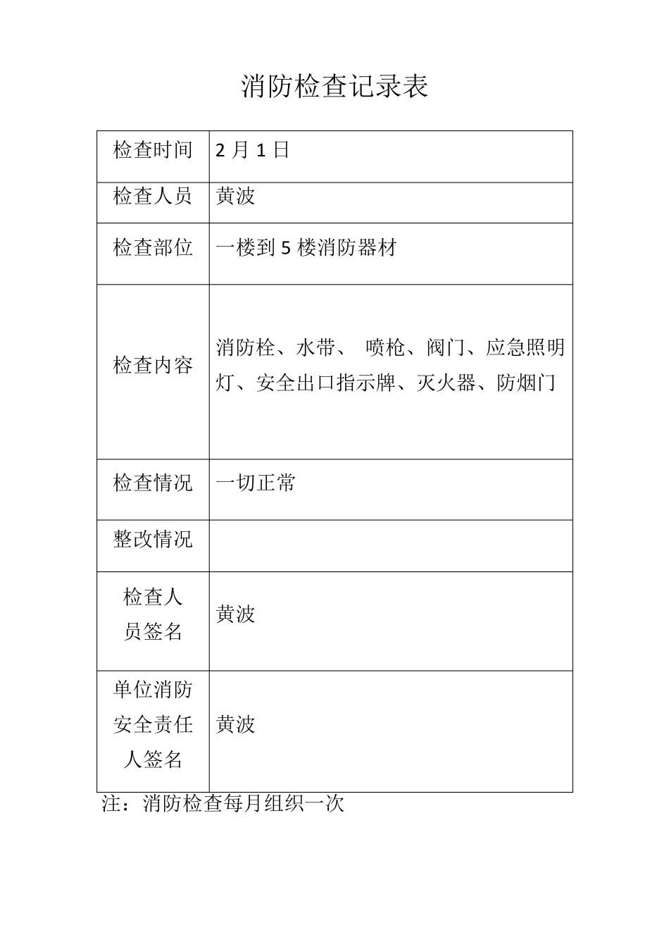 消防每月检查记录表_第2页