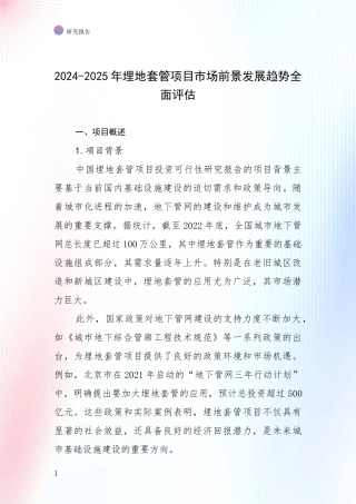 2024-2025年埋地套管项目市场前景发展趋势全面评估