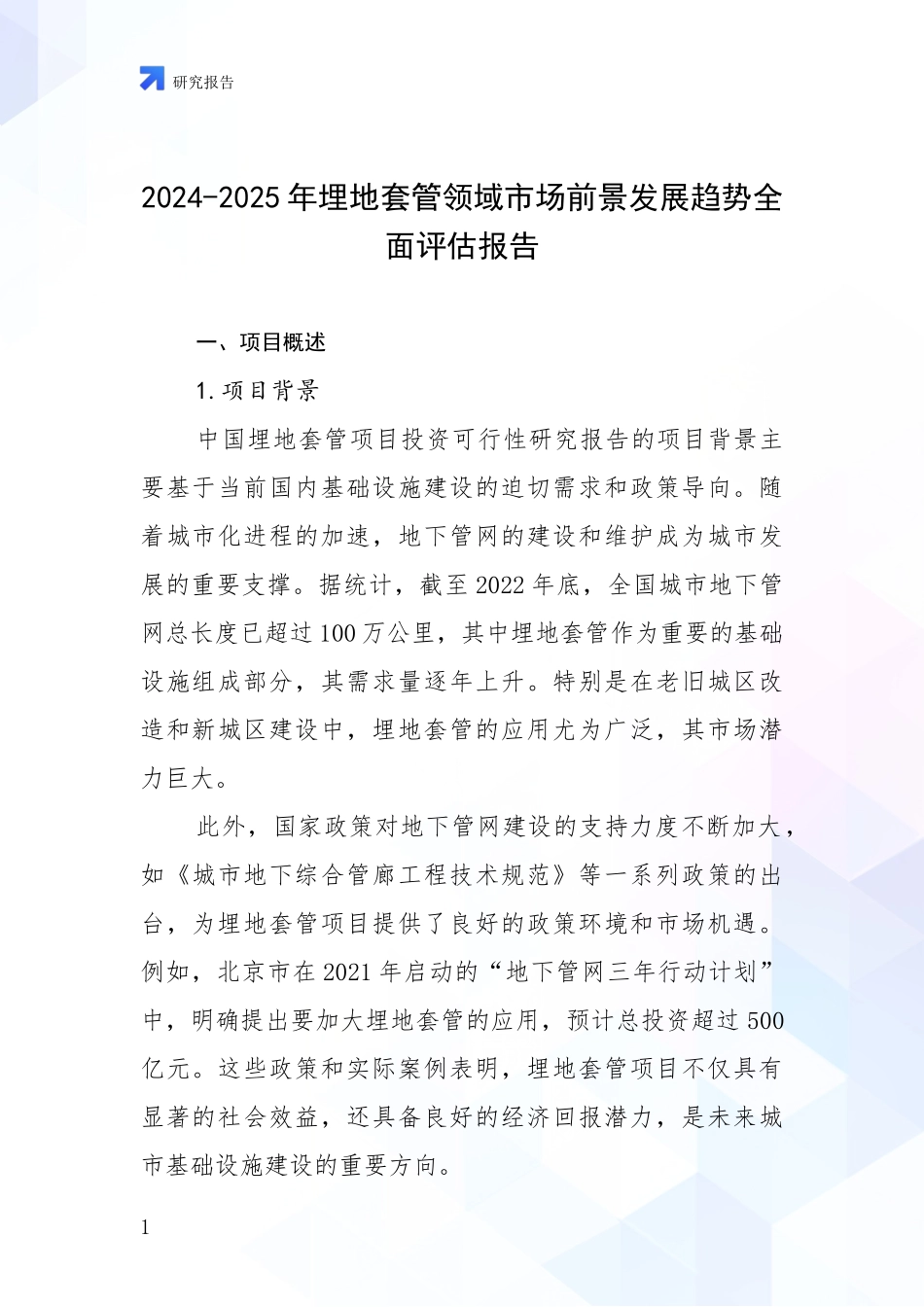 2024-2025年埋地套管领域市场前景发展趋势全面评估报告_第1页