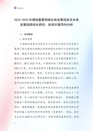 2024-2025年埋地套管领域总体发展现状及未来发展趋势综合研究：投资价值导向分析