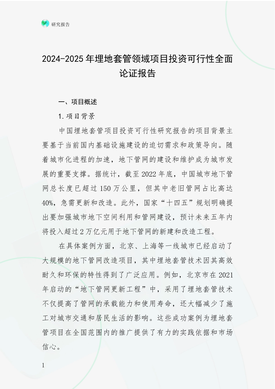 2024-2025年埋地套管领域项目投资可行性全面论证报告_第1页