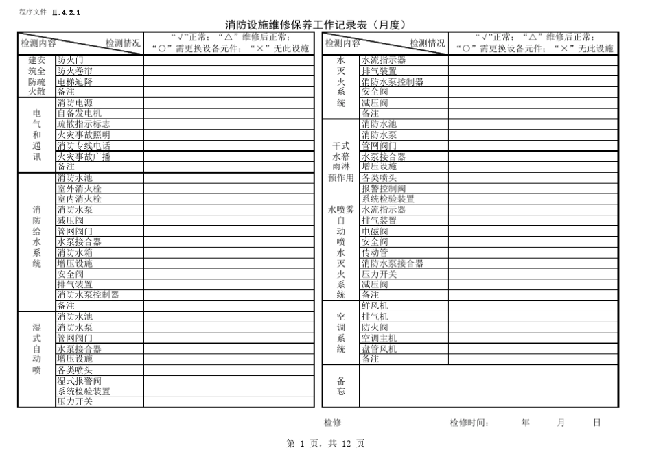 消防设施维修保养记录(月度)_第1页