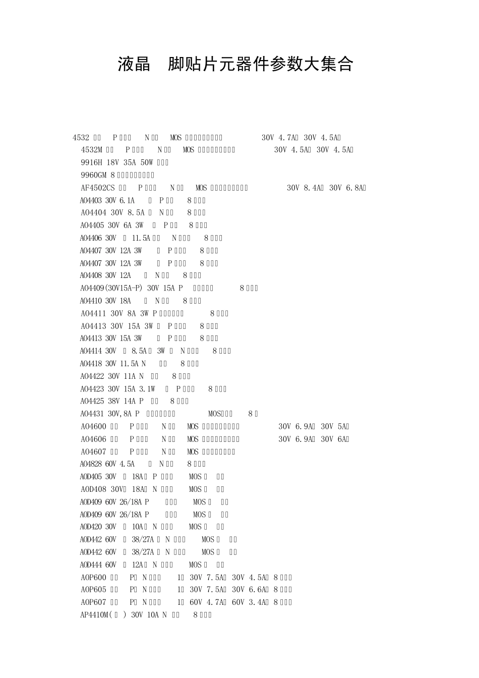 液晶8脚贴片元器件参数大集合_第1页