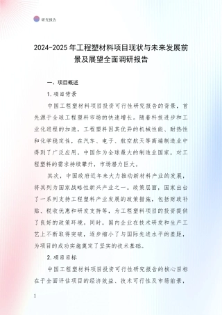 2024-2025年工程塑材料项目现状与未来发展前景及展望全面调研报告