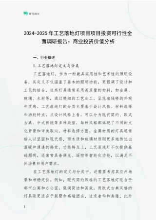 2024-2025年工艺落地灯项目项目投资可行性全面调研报告：商业投资价值分析