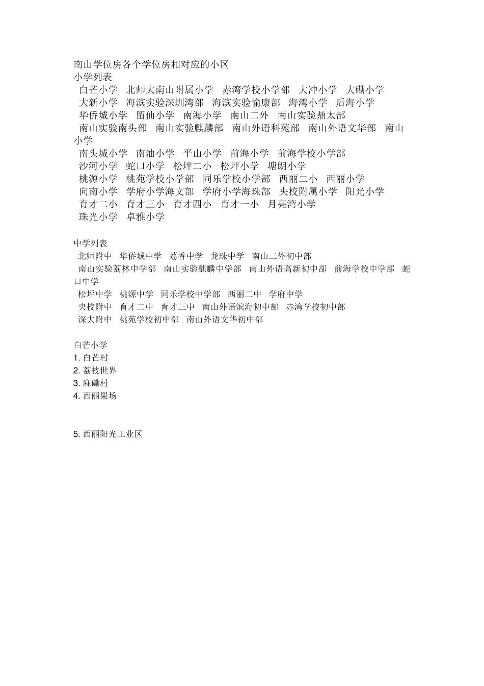 深圳南山学位房各个学位房相对应的小区_第1页