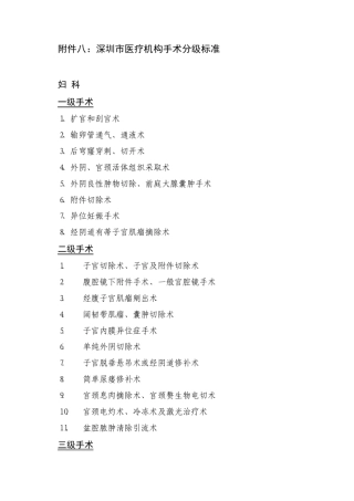 深圳市医疗机构手术分级标准
