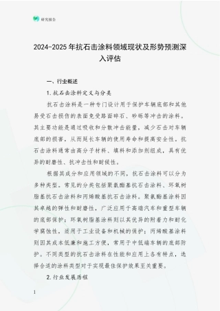 2024-2025年抗石击涂料领域现状及形势预测深入评估