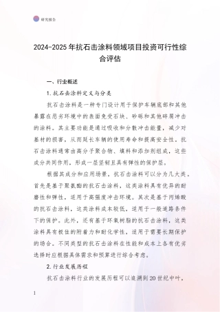 2024-2025年抗石击涂料领域项目投资可行性综合评估