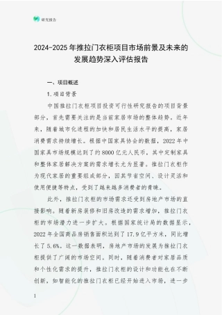 2024-2025年推拉门衣柜项目市场前景及未来的发展趋势深入评估报告