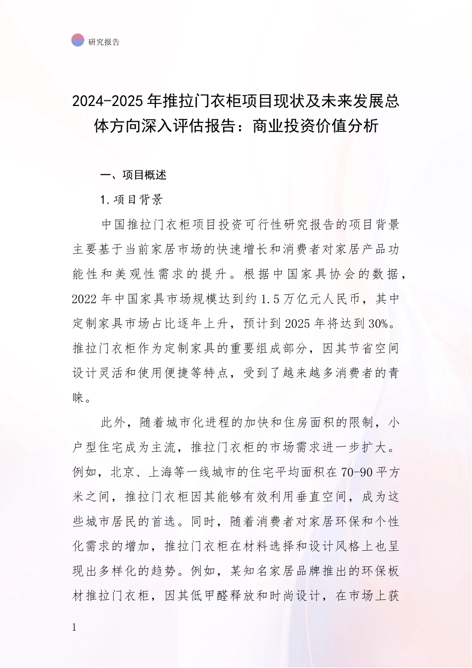 2024-2025年推拉门衣柜项目现状及未来发展总体方向深入评估报告：商业投资价值分析_第1页