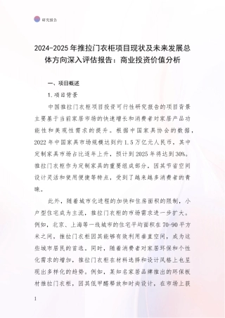 2024-2025年推拉门衣柜项目现状及未来发展总体方向深入评估报告：商业投资价值分析