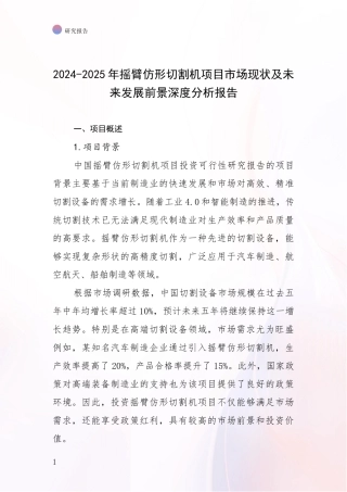 2024-2025年摇臂仿形切割机项目市场现状及未来发展前景深度分析报告
