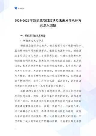 2024-2025年新能源项目现状及未来发展总体方向深入调研