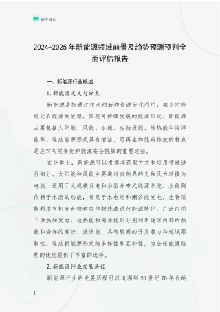 2024-2025年新能源领域前景及趋势预测预判全面评估报告