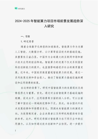 2024-2025年智能算力项目市场前景发展趋势深入研究